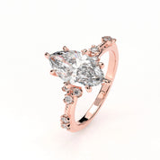 Angled View Of 2.18ct Marquise Lab Diamond Ring with Accent Stones