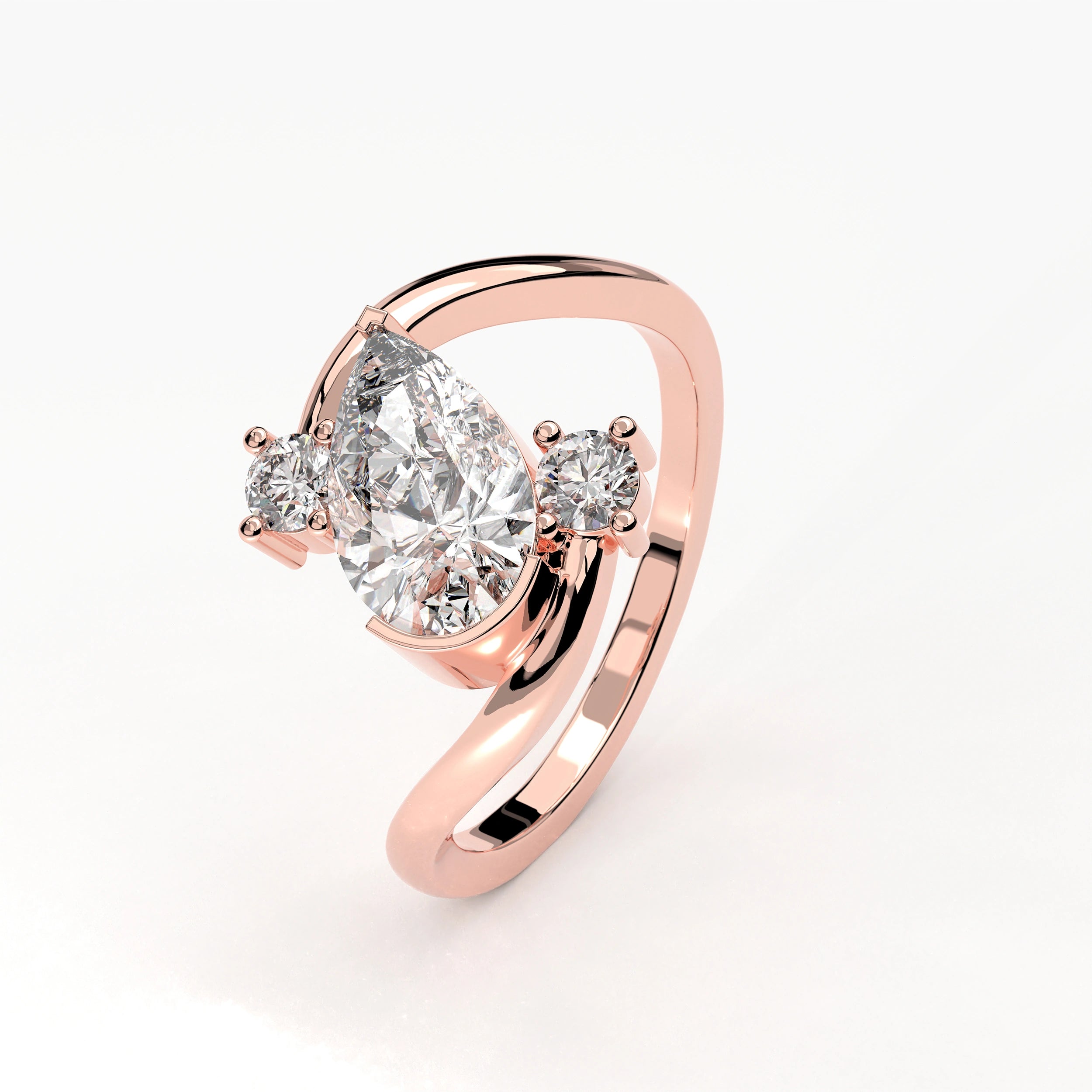 Angled View Of 1.92ct Pear Shape Lab Grown Diamond Bypass Ring with Curved Split Band