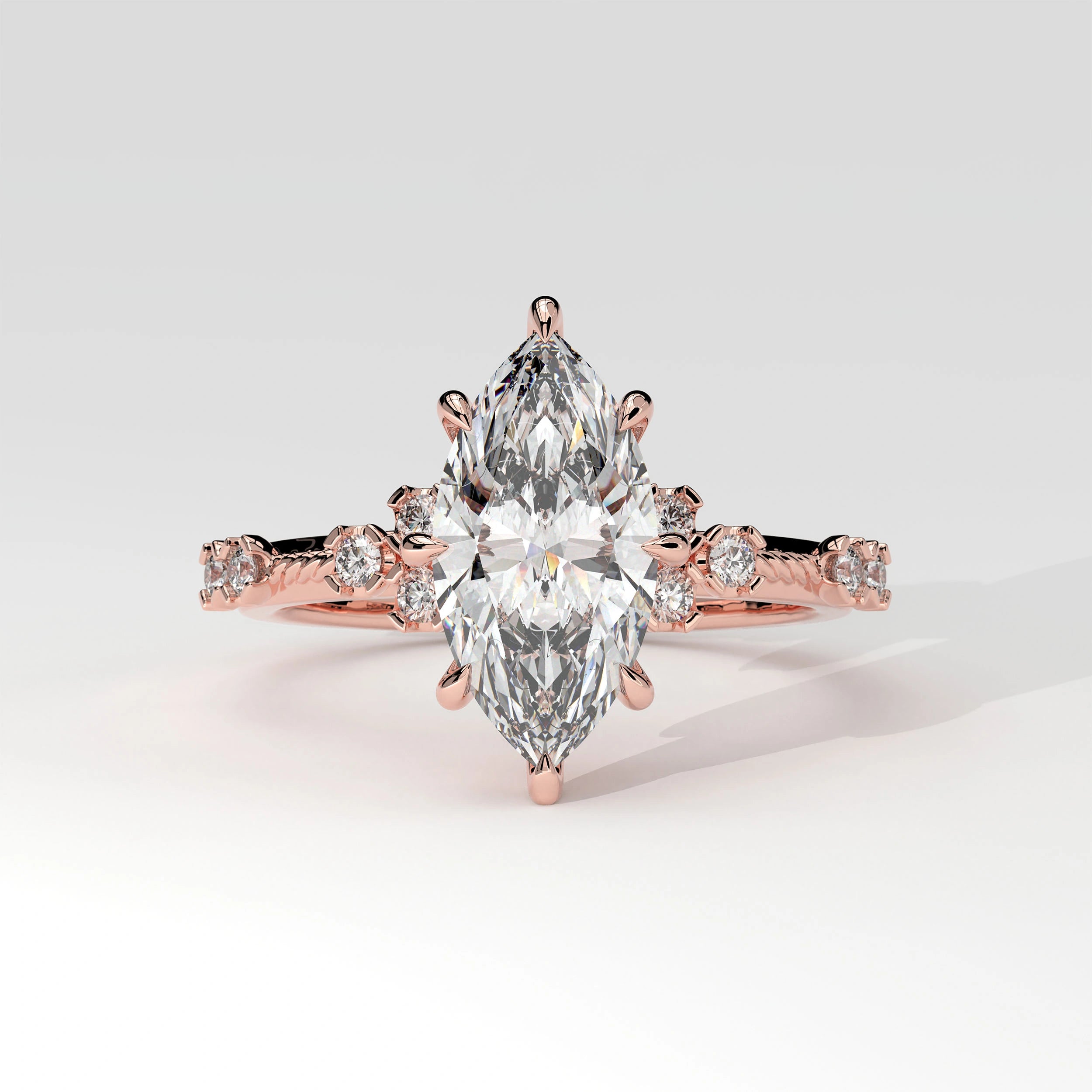 Front View Of 2.18ct Marquise Lab Diamond Ring with Accent Stones