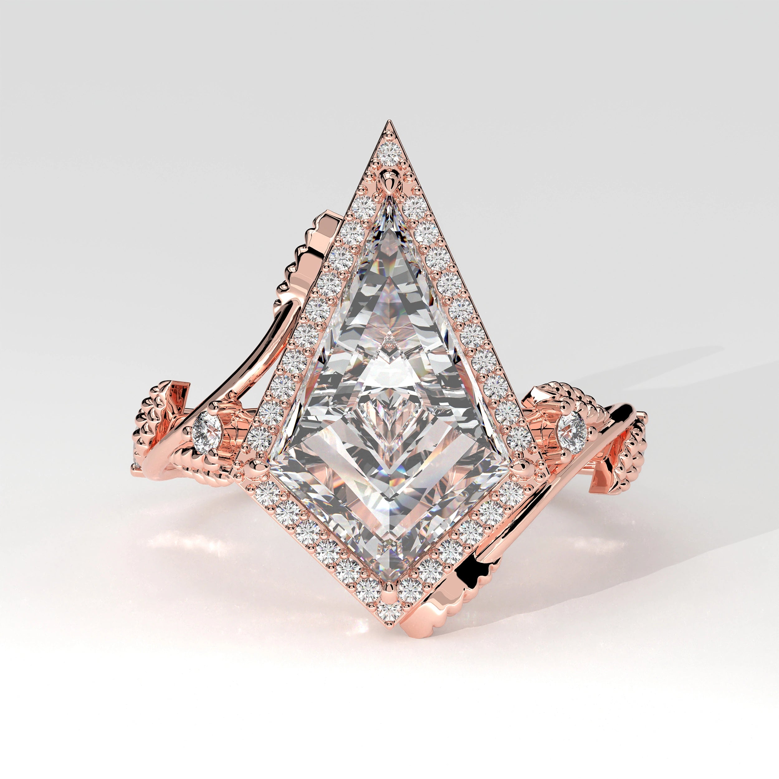 Front View OF 2.88ct Kite Shape Halo Lab Created Diamond Engagement Ring