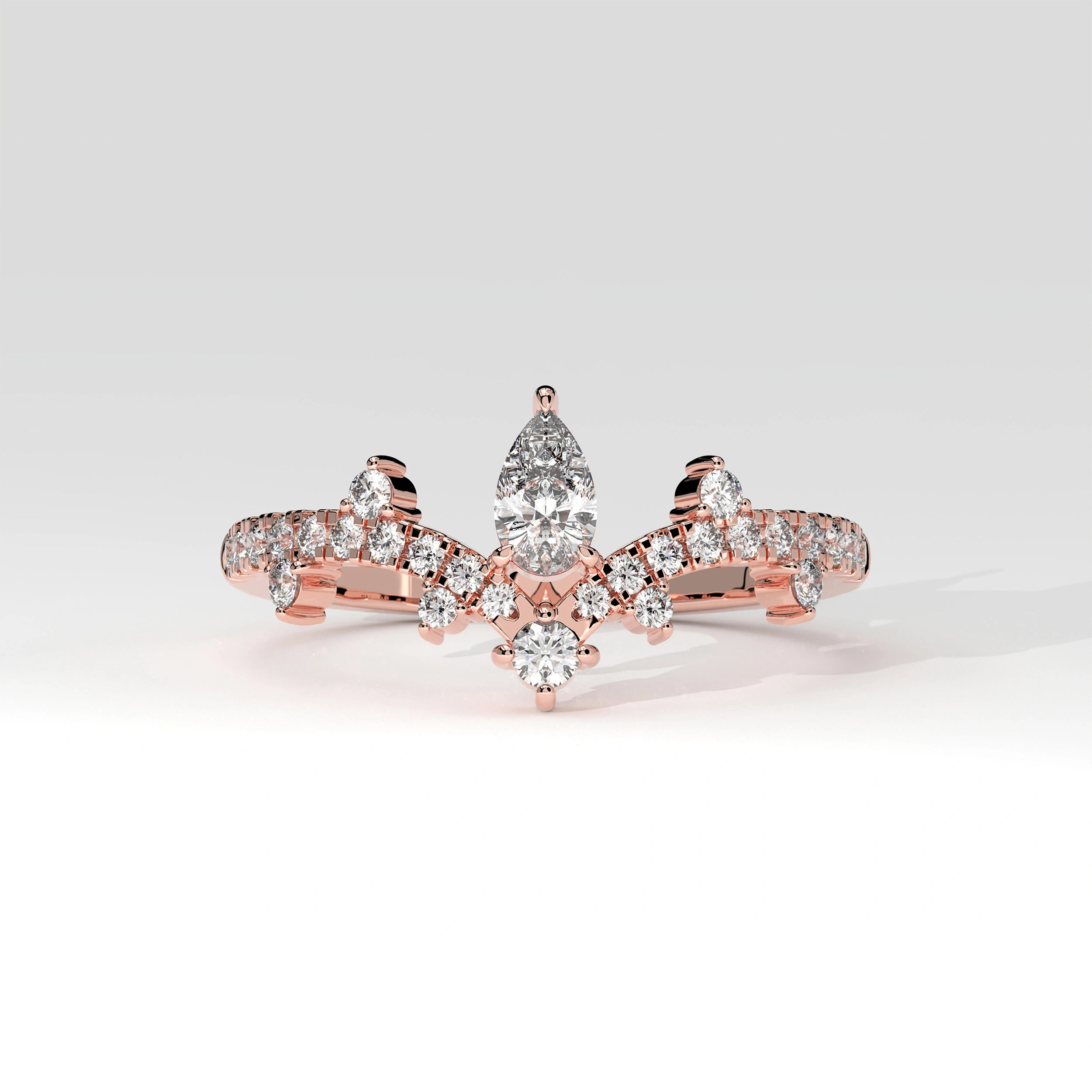Front View Of 0.56 carat Pear Cut Tiara Style Diamond Promise Ring 
