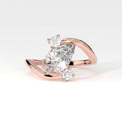 Front View Of 1.92ct Pear Shape Lab Grown Diamond Bypass Ring with Curved Split Band