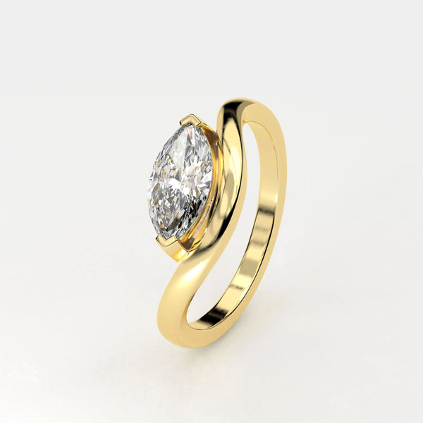 1 Ct Marquise Cut Diamond Solitaire Ring with Curved Band Design