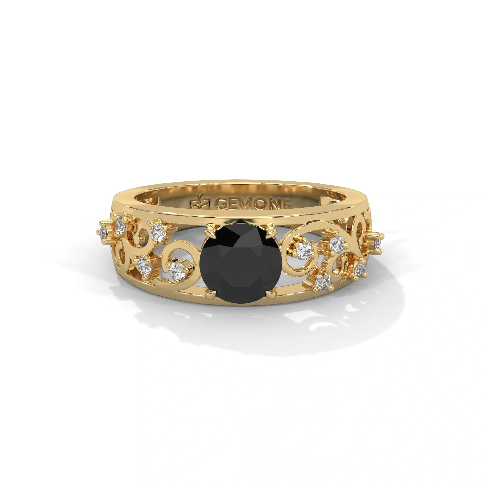 1.50 Ct Vintage Style Black Diamond Engagement Ring with Filigree Detail 18K Yellow Gold