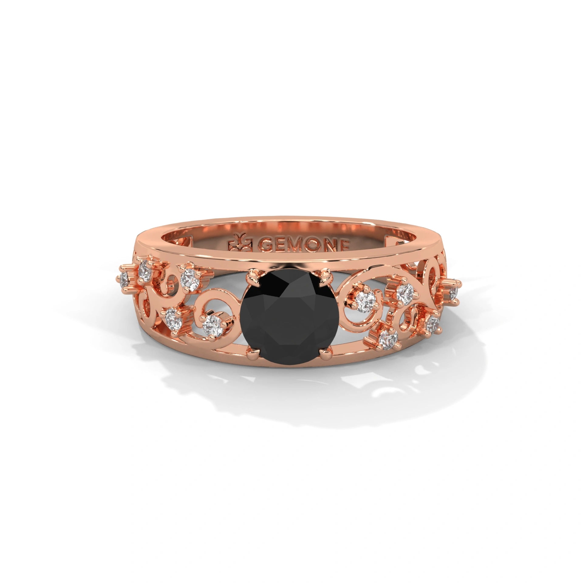 1.50 Ct Vintage Style Black Diamond Engagement Ring with Filigree Detail 18K Rose Gold
