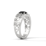 1.50 Ct Vintage Style Black Diamond Engagement Ring with Filigree Detail