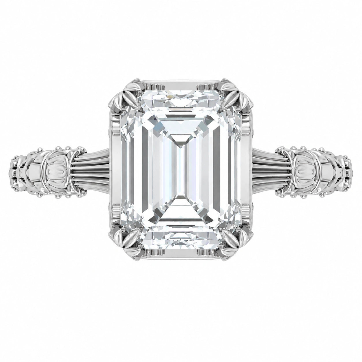 Front View of 2.5 Ct Emerald Cut Diamond Solitaire Engagement Ring with 4-Prong Setting
