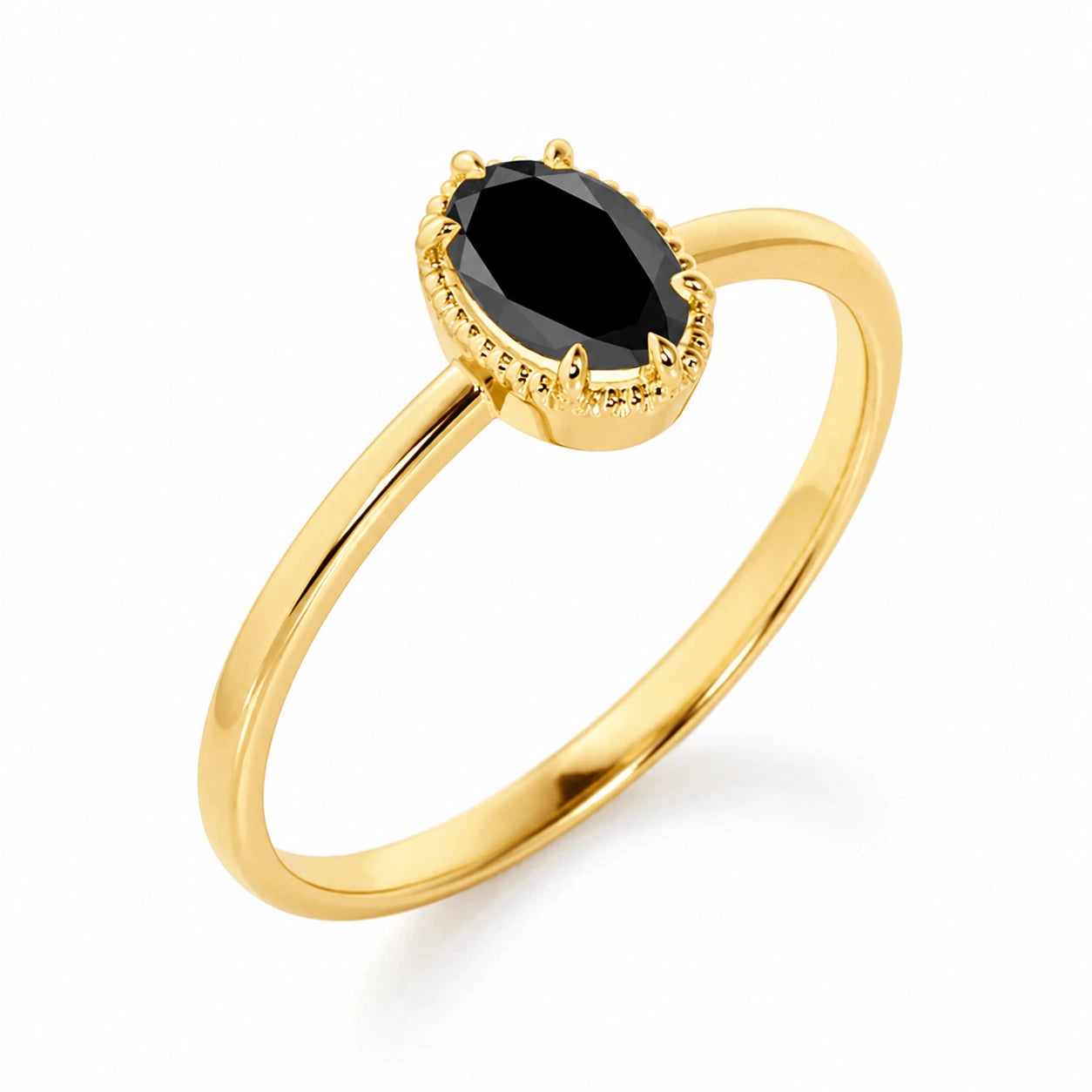 Unique 2 Carat Design Oval Cut Black Diamond Solitaire Engagement Ring 14K Yellow Gold Black Diamond Ring