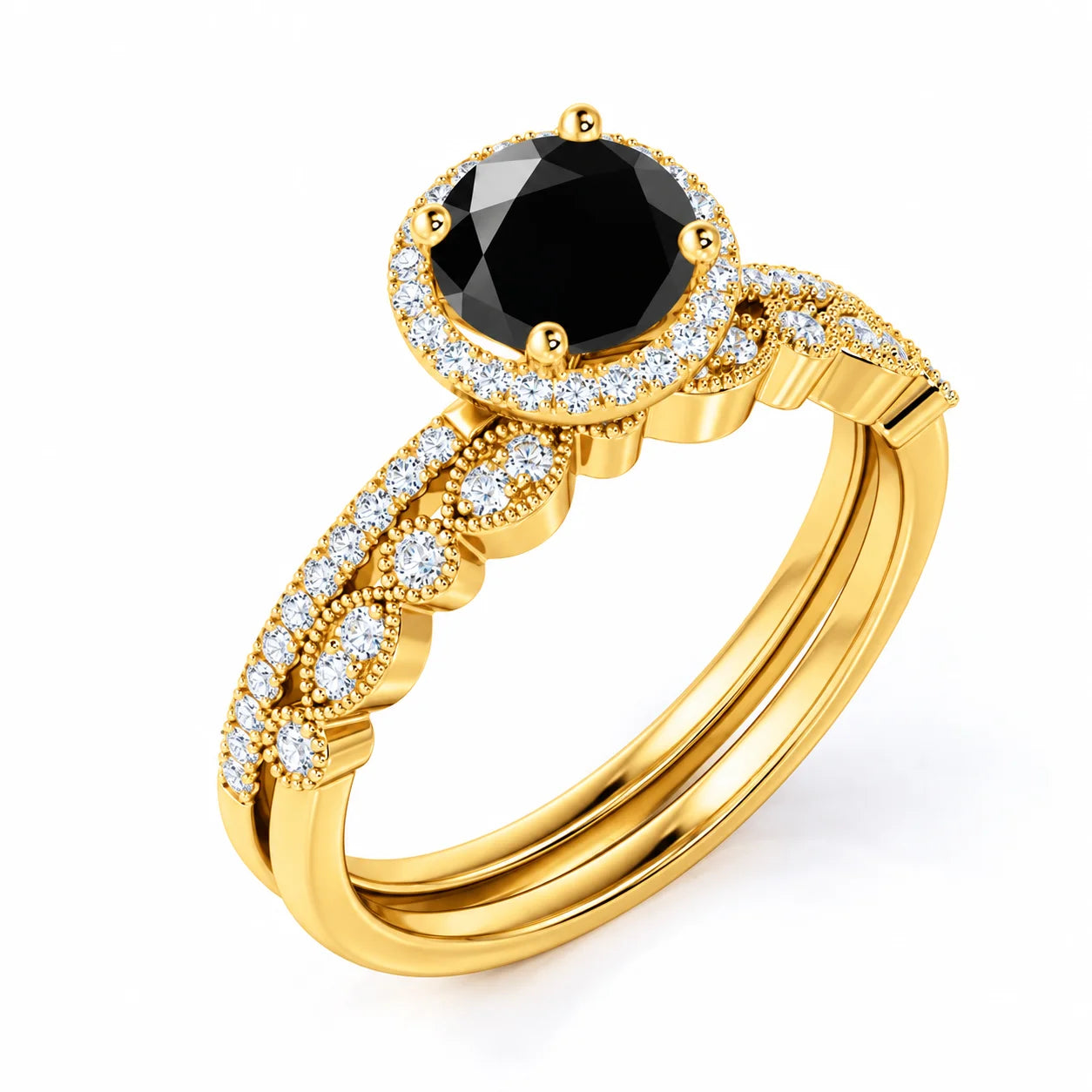 2.10 Carat Bridal Black Diamond Halo Diamond Ring Black Diamond Ring