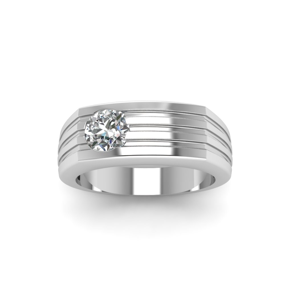0.56 Ct Round Shape Solitaire Diamond Wedding Rings 10K White Gold Natural Diamond Men's Wedding Rings