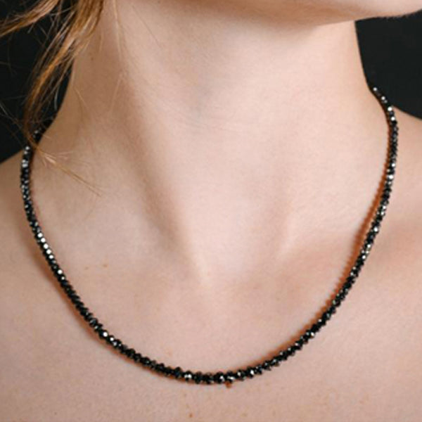 32 Inch Faceted Black Diamond Bead Necklace Diamond Beads