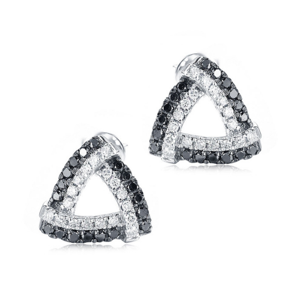1.20 Ct Triangle Shape Black & White Diamond Stud Earrings
