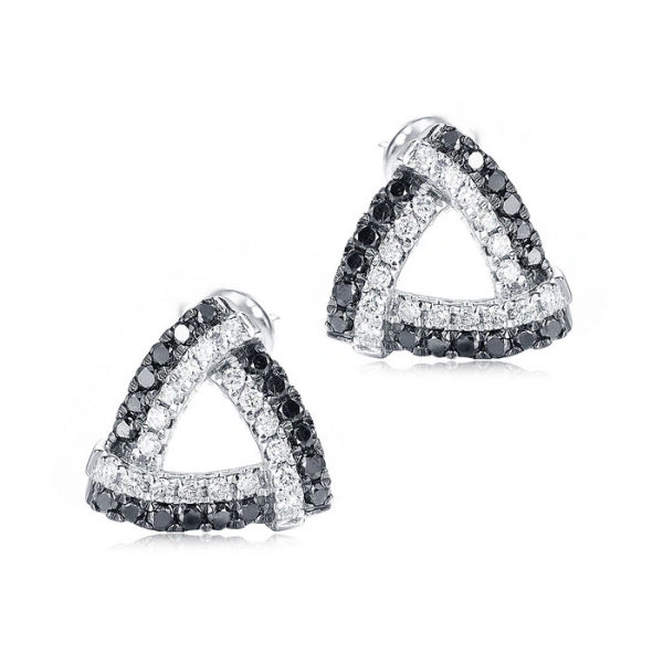 1.20 Ct Triangle Shape Black & White Diamond Stud Earrings