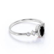 2 Ct Oval Face Shape And Round 5 Stone Black And White Diamond Ring Black Diamond Engagement Ring