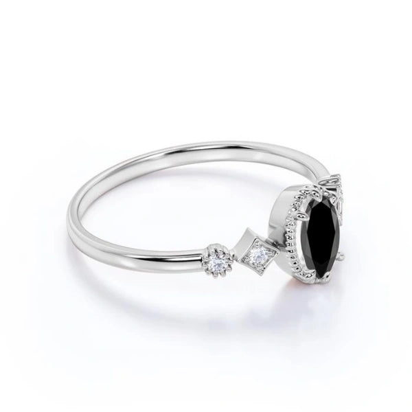 2 Ct Oval Face Shape And Round 5 Stone Black And White Diamond Ring Black Diamond Engagement Ring
