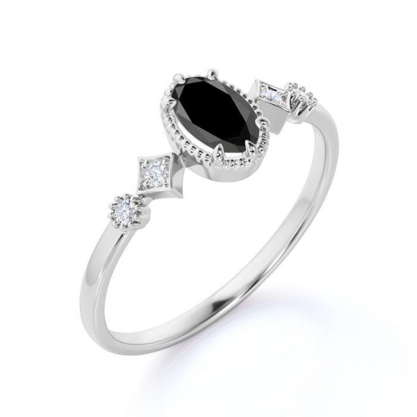2 Ct Oval And Round Shaped 5 Stone White And Black Diamond Ring Black Diamond Engagement Ring