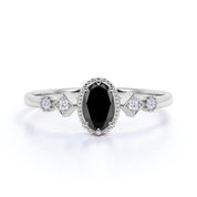 2 Ct Oval Face Shape And Round 5 Stone Black And White Diamond Ring Black Diamond Engagement Ring