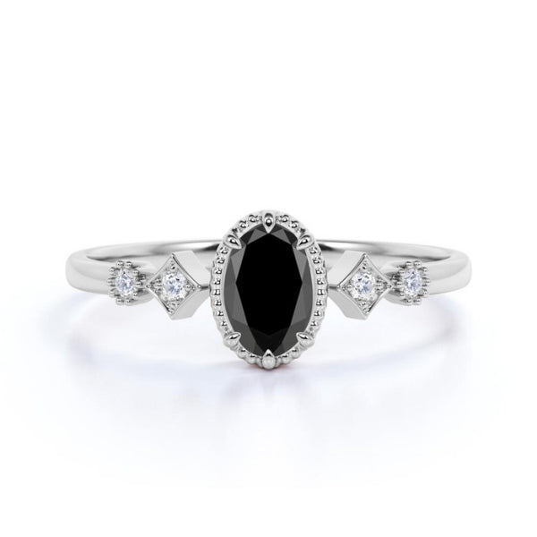 2 Ct Oval And Round Shaped 5 Stone White And Black Diamond Ring Black Diamond Engagement Ring