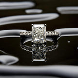 Lab Grown 3.5 ct center radiant cut with side emerald cut diamonds with 18k Yellow Gold Band