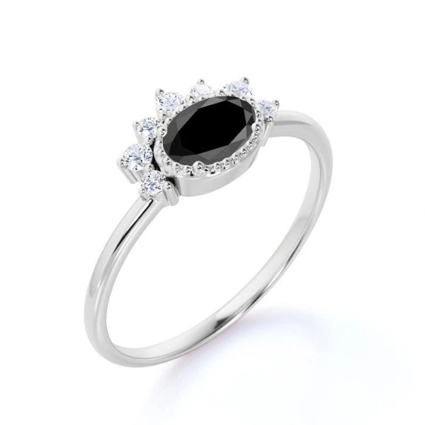 3 Ct Oval Cut white and Black diamond engagement ring Black Diamond Engagement Ring