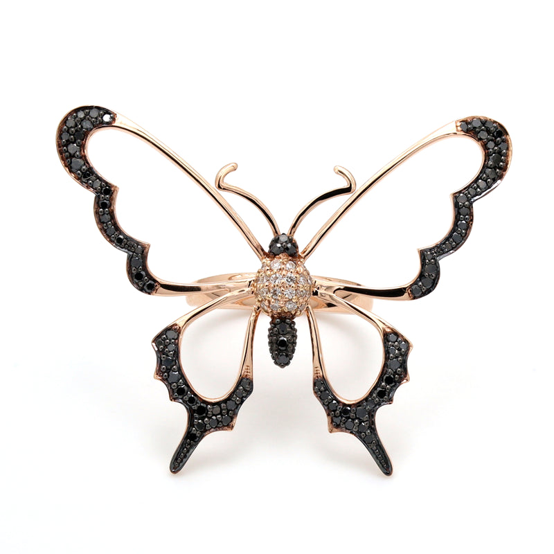 0.80 Carat Round Cut Butterfly Black And White Diamond Ring Black Diamond Engagement Ring