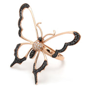 0.80 Carat Round Cut Butterfly Black And White Diamond Ring 18K Rose Gold Black Diamond Engagement Ring