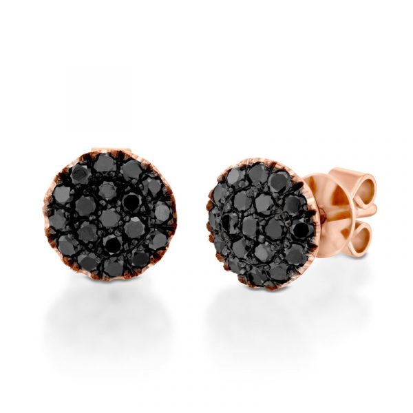 Classic Round Cut Black Diamond Stud Earrings – Everyday Jewelry 18K Rose Gold