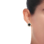 Round Cut Diamond Halo Black Diamond Stud Earrings