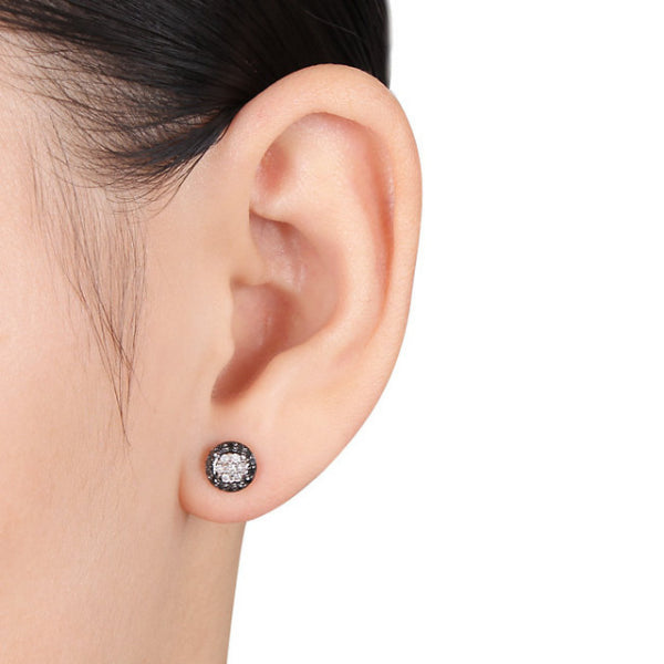 Black & White Diamond Halo Stud Earrings Fine Jewelry Gift for Women