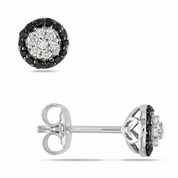 Black & White Diamond Halo Stud Earrings Fine Jewelry Gift for Women