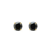 1.30 Carat Black Diamond Stud Earrings Round Shape Minimal Basket Set Design 18K Yellow Gold