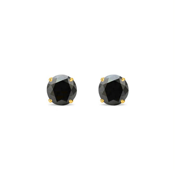 1.30 Carat Black Diamond Stud Earrings Round Shape Minimal Basket Set Design 18K Yellow Gold