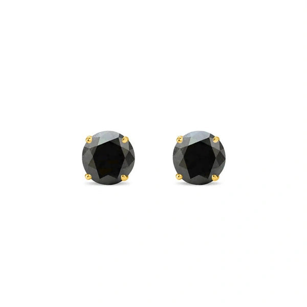 1.30 Carat Black Diamond Stud Earrings Round Shape Minimal Basket Set Design Black Diamond Earrings