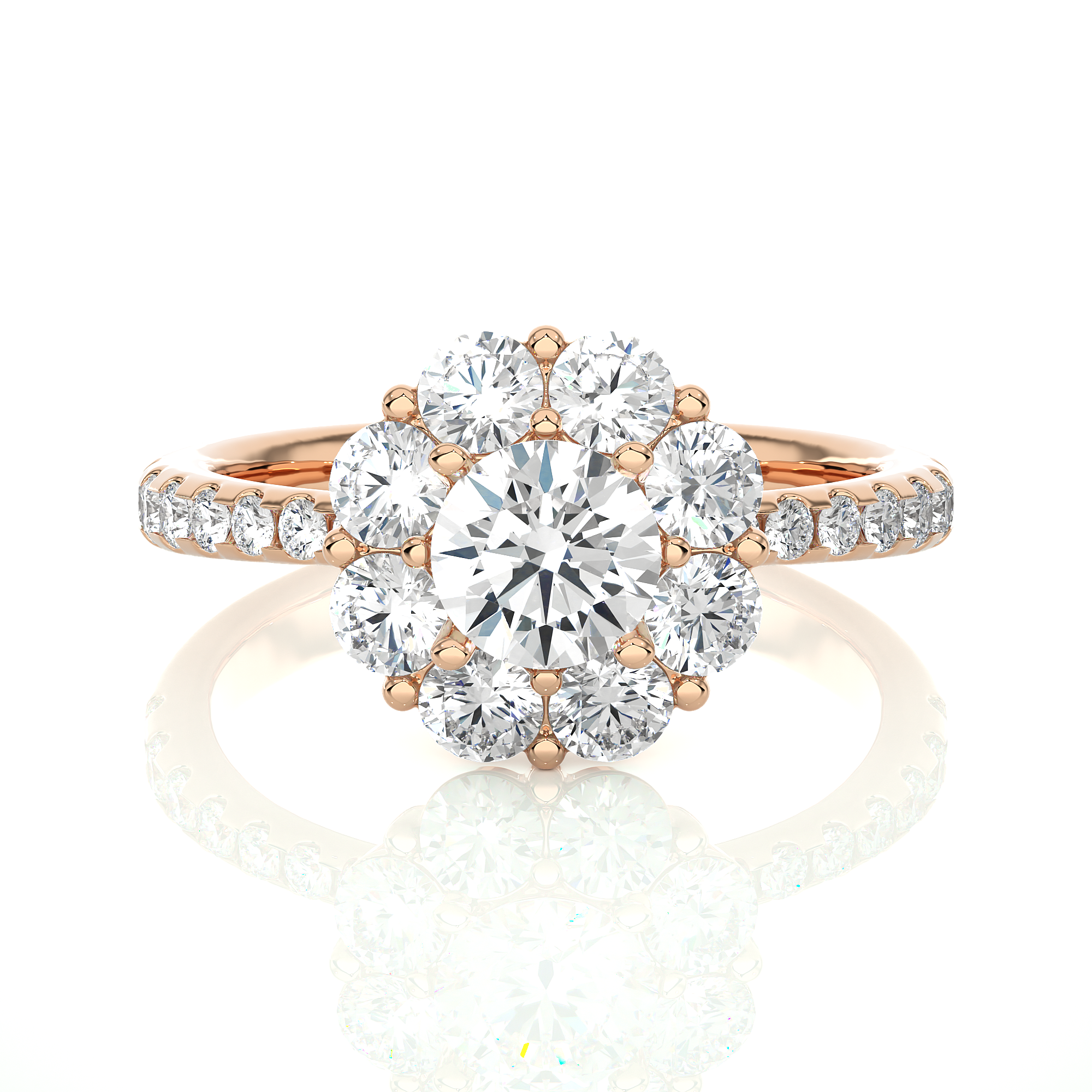 Round Lab Made Diamond Floral Halo Engagement Ring 18K Rose Gold Natural Diamond