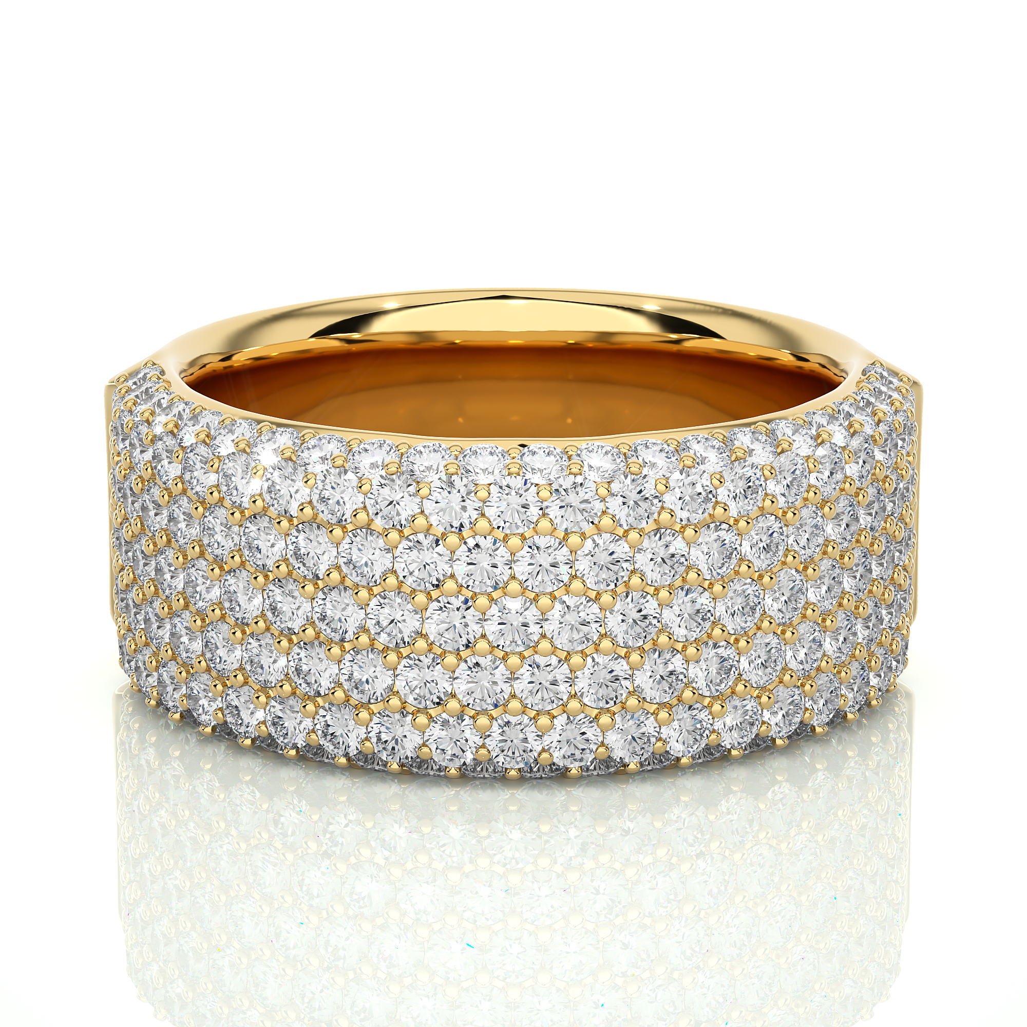 2.19 Ct Round Cut 7 Row Pave Setting Diamond Wedding Band 18K Yellow Gold Natural Diamond Diamond Wedding Bands